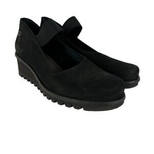 Loints Of Holland‎ Maryjane Shoes Womens 41 9.5 10 Black Wedge Pebbled Leather